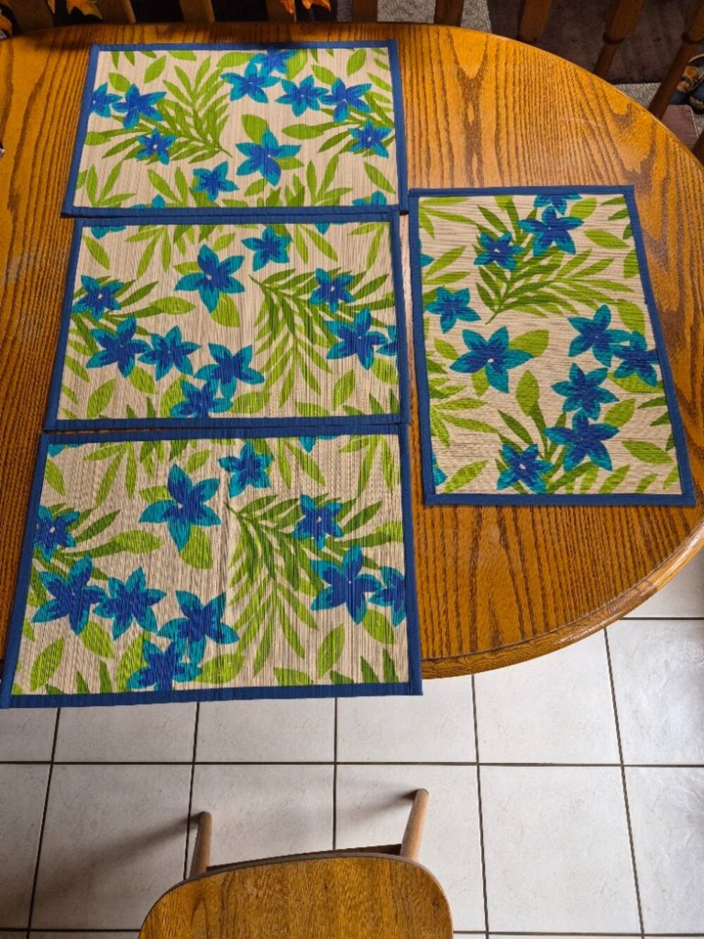 Set of 4 Blue Flowered Placemats